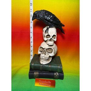 Decorative Crow Skull Book Statue Figure